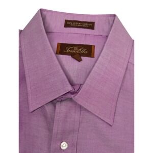 Tasso Elba Mens‎ XL - 17.5 Shirt Purple Long Sleeve Dress Shirt Luxury Cotton